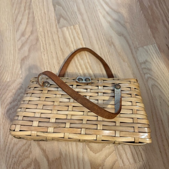 Woven Wicker Handbag Top Handle 1950s Fabric Interior Day Purse, Kitsch Style - Picture 3 of 8